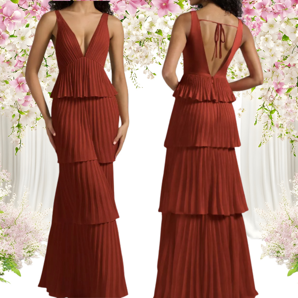 AW BRIDAL sz 2 XS rust orange Asma pleated tiered layered maxi dress NEW B23